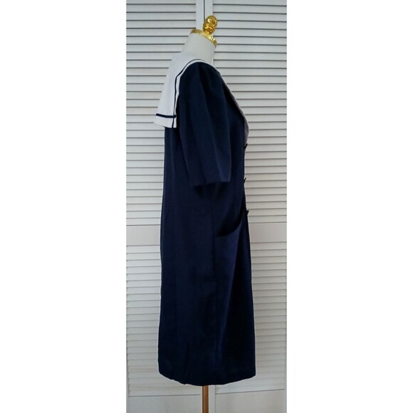 NWT Navy Sailor Dress Nautical Coastal Women's Size 12 Vintage Pockets Buttons - Picture 6 of 14